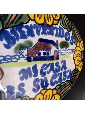 Welcome Plaque Oval "Bienvenidos Mi Casa Es Su Casa" Vtg Mexican Ceramic 6x8.5"